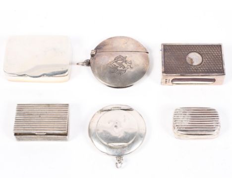 A selection of silver and white metal vesta/patch and matchboxes, to include an early 20th century snuff box of rectangular f