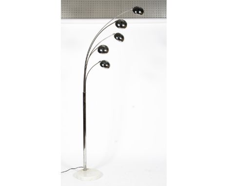 Manner of Goffredo Reggiana, a chrome five arm arc style floor lamp on circular marble base,  Circa 1970, 192cm. 