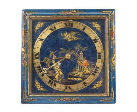 A chinoiserie blue lacquered clock, 20th century the gilt metal chapter ring with Roman numerals, decorated in gilding and la