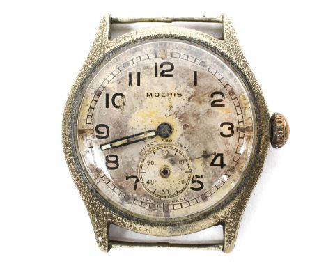 A WWII era Moeris military issue ATP wristwatch, numbered P5803 under broad arrow mark, the dial with Arabic numerals denotin