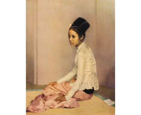 After Sir Gerald Kellly (1879-1972), a vintage print of Saw Ohn Nyun, Princess of Burma, portrait print of a young seated wom