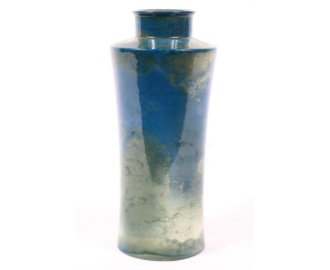 A Royal Worcester 'Sabrina Ware' blue ground waisted cylindrical vase, circa 1900, printed black marks, shape no. 638, incise