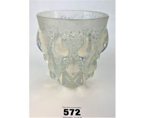 Rene Lalique  glass opalescent rampillon vase, designed 1927. Engraved R. Lalique on base. 5" high