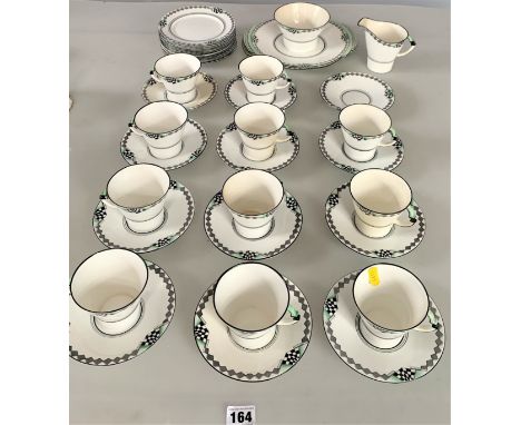 39 pc Royal Albert 'Chequers' tea set - 11 cups, 12 saucers, 12 side plates, 2 sandwich plates, sugar bowl, milk jug