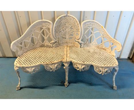 White cast iron garden bench, 55"w x 22"d x 34"h