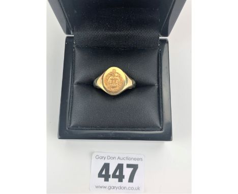 9k gold University of Oxford signet ring, size R/S, w: 7.7 gms