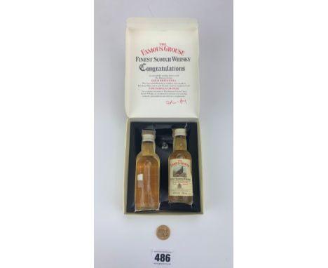 Boxed set of 1/4 oz gold Britannia bullion coin (£25) 1987 with 2 x 50 ml Famous Grouse Finest Scotch Whisky