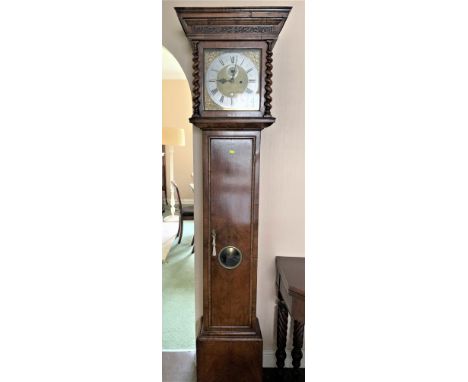 Walnut longcase clock with brass face by Thomas Stubb, London, 8 day with pendulum and 2 weights. The full square face measur