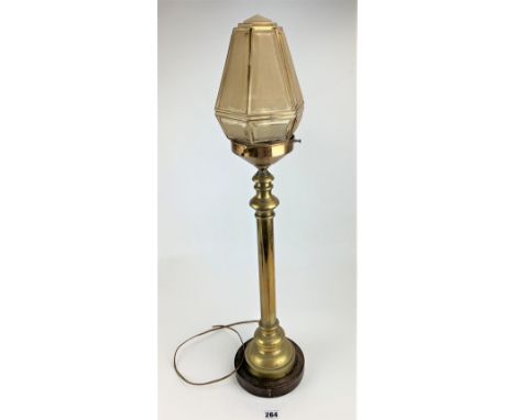 Brass electrified oil lamp with glass shade 28" high (needs rewiring)
