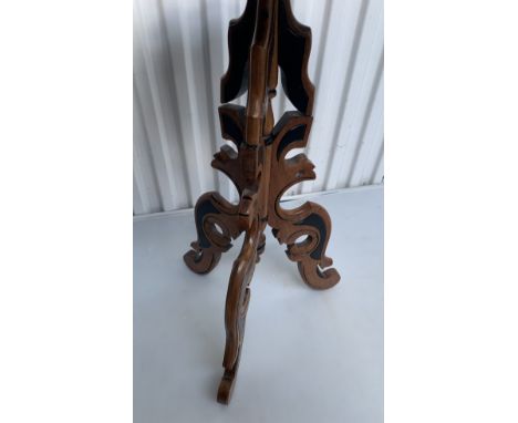 Carved leg tripod table with inlaid top 16" square x 28"h