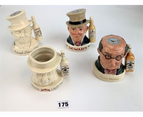 4 Royal Doulton Pick-Wick Wines and Spirits character jugs - 'Jim Beam Bourbon Whisky', 'Pick-Wick Special Scotch Whisky', 'M