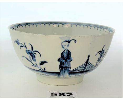 Small Worcester blue and white bowl with label on base 'Robert and Celia Morris Collection 368', 4.5" diameter x 2.5" high