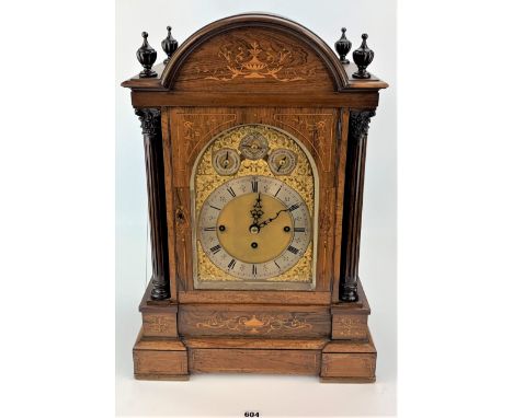 Inlaid rosewood regulator repeater bracket clock with 3 fusee chain drive playing 2 tunes - Cambridge &amp; Westminster, 24.5