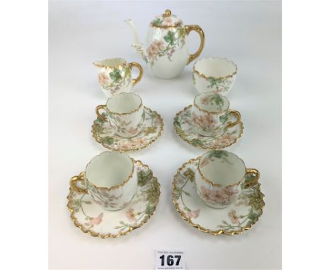 11 pc Aynsley 'Geranium' tea set - 4 cups, 4 saucers, teapot, sugar bowl and cream jug