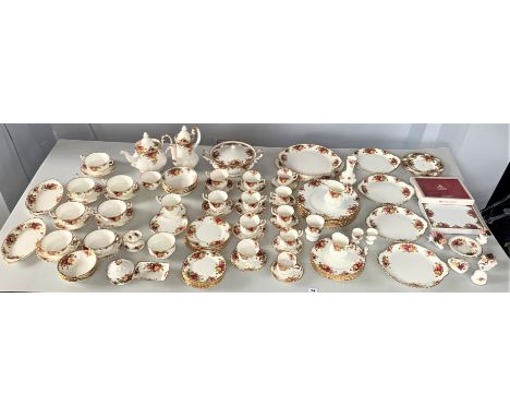 95pc Royal Albert 'Old Country Rose' Tea and dinner set- box of place mats, 7 soup bowls and 7 saucers, 2 side dishes, 4 sm b