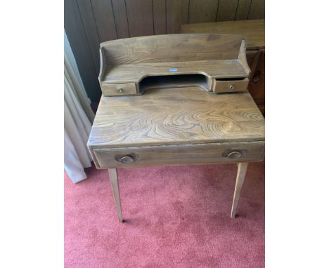 &nbsp;Ercol Desk&nbsp; Mid Century light brown with single drawer and raised top with 2 small drawers, 27" w x 18d x 36"h. A 