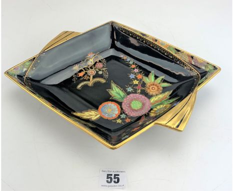 Carltonware black/gilt flowered dish 12" x 9" 