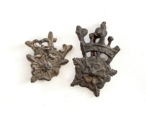 Two pewter Pilgrims badges depicting Rose and Crown 15th Century. Two pewter Pilgrims badges depicting the Yorkist symbol of 