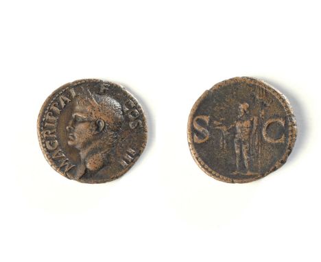 Agrippa, Æ As, struck under Caligula, 37-41 AD.Obv: M AGRIPPA L F COS III, head left wearing rostral crown.Rev: S-C, Neptune 