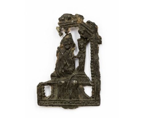 Medieval Mary 'Our lady Undercroft' pilgrim's badge. A pewter badge depicting a seated figure of the Virgin Mary with the inf