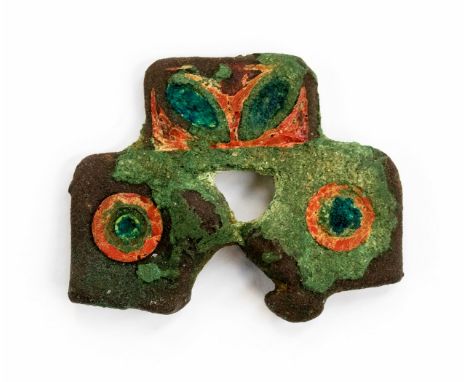 Celtic Iron age enamelled mount. An incomplete Iron age cruciform mount, probably from a horse harness. Originally in the for