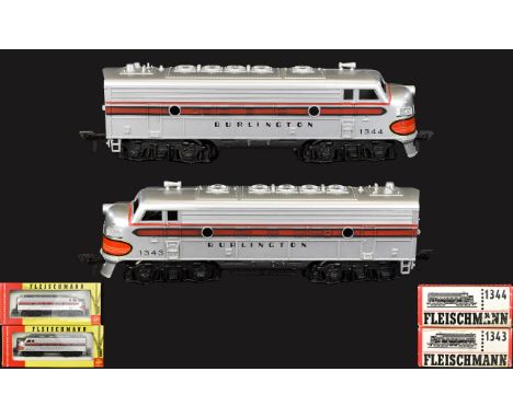 Fleischmann HO-1343 Model US Diesel Locomotive EMD ' General Motors ' F7 Burlington. Excellent Condition + Fleischmann HO-134