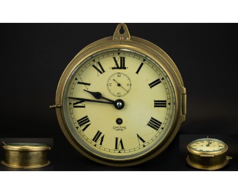 Smiths Empire Ships Circular Brass Clock. c.1930's. Size 6.75 x 6.75 Inches. Good Condition. 