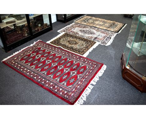 A Large Woven Silk Bokhara Carpet Ornate very large silk statement carpet with traditional lozenge and geometric repeat desig