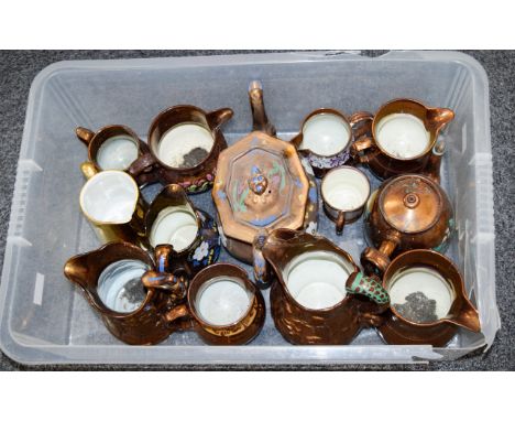A Collection Of Antique Ceramic Items Approx thirteen items in total, all in bronze gilt lustre finish to include several jug