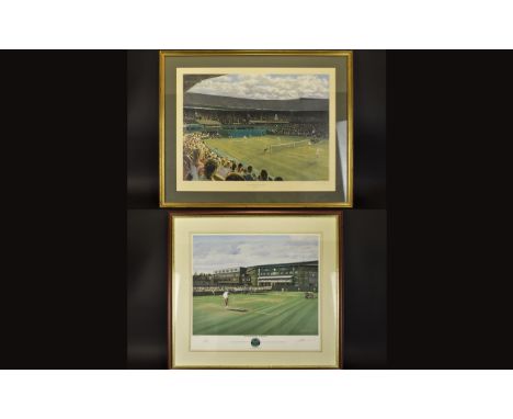 Tennis Interest Two Framed Limited Edition Wimbledon Prints Each framed and mounted under glass, the first titled, 'The Centr