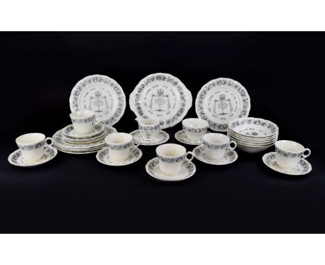 Grindley Royal Cauldron Passover Ware. 33 pieces. Black Litho on white pottery. Very rare pieces circa 1950's. Comprising of 