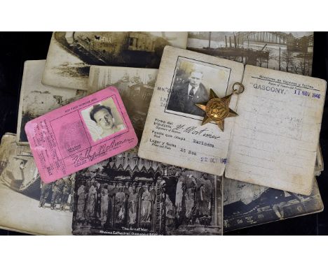 WW2 Atlantic Star Medal, Together With A 1942 ID Card And A 1940 Photo ID Card For Hedley Mortimer, Seaman. Together With A C