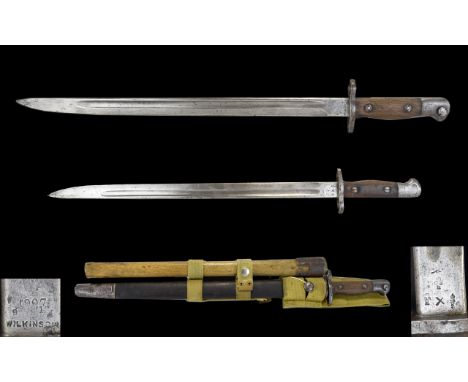 World War I - Rare Group 1907 Pattern British Bayonet and Scabbard + Frog & Helve Unit Web Frog Carrier 3rd Lancashire Regime