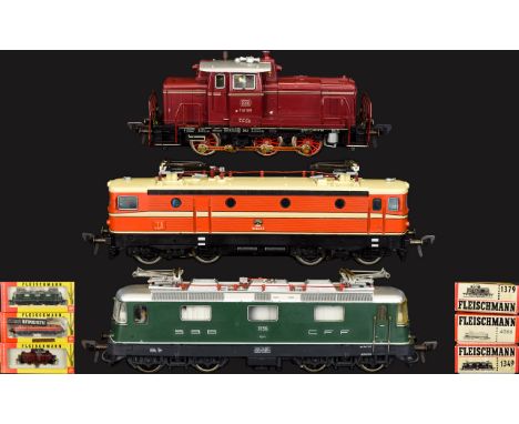 Collection of Vintage Fleischmann Diecast Models ( 3 ) In Total. Comprises 1/ Fleischmann HO Gauge Model 1379 Shunting Diesel
