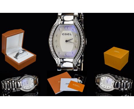 Ebel - Ladies Beluga - Diamond Set Stainless Steel / Silver Tone Wrist Watch, Quartz Movement, Features Mother of Pearl Dial 