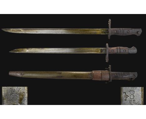 World War I - Remington Pattern 1917 Bayonet and Scabbard - Dated with British Leather Frog by Mason and Sons. Date 1918, Ric
