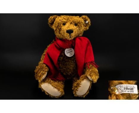 Limited Edition Steiff Replica 1906 Bear Large brown jointed mohair bear with cream felt paw pads, black nose, black glass ey