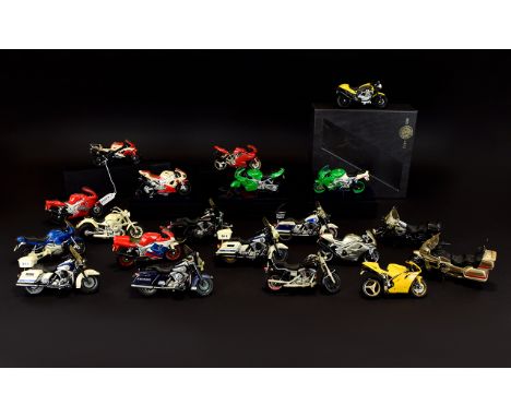 A Large Collection of Vintage Maisto Diecast Metal - 1.12 Scale Model Motorbikes ( 20 ) In Total. Various Models. All In Good