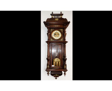 Art Nouveau Superb Quality Triple Weight ( 3 Train ) Grand Sonnerie Vienna Regulator Wall Clock. c.1890 - 1900. 8 Day Time an