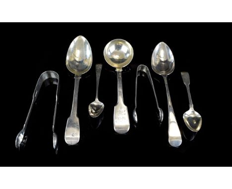 A Collection of William IV and George III Silver Flatware ( 7 ) Seven Lots In Total. Comprises 1/ William IV Silver Ladle. 76