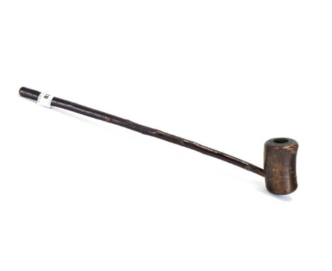 19th Century Bamboo Carved Long Stem Smoking Pipe. In Good Condition - Please See Photo. 17.25 Inches In length. 