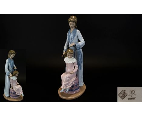 Nao by Lladro Figure ' Mother Figure ' with Daughter at Bedtime. c.1990's. Stands 11.5 Inches High. 1st Quality & Mint Condit