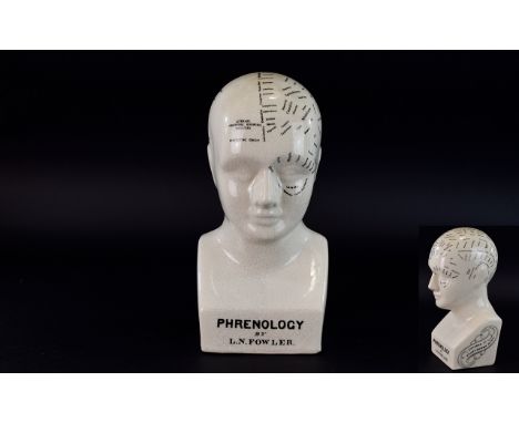 Antique Period Early Phrenology - Ceramic Head Bust, by L. N. Fowler. c.19th Century - Please See Photos. Stands 11.25 Inches