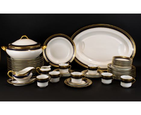 A Large Limoges 'Haviland Paris'  Dinner Service in Cobalt and Gilt. Comprises eleven 10 inch soup plates, nine 6.75 inch sid