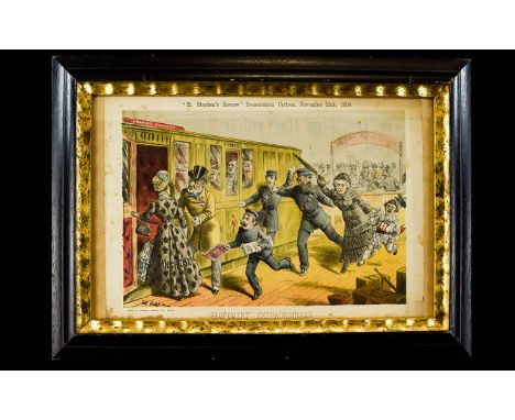 Tom Merry Framed Colour Lithograph Presentation Cartoon 'Elopement Extraordinary' From St Stephens Review November 15th 1884 