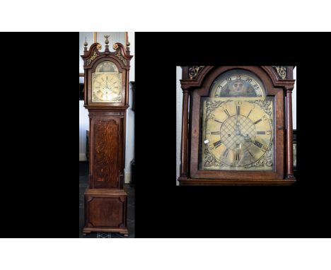 Houghton of Chorley - Fine Quality and Impressive Oak Cased Moon Phase - 30 Hour Long Case Clock. Features Five Minute Outer 
