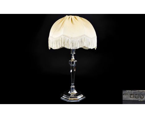 Art Deco Tall and Impressive Solid Silver Top Quality Table Lamp, of Excellent Form. Hallmark Birmingham 1920. Makers Mark H 