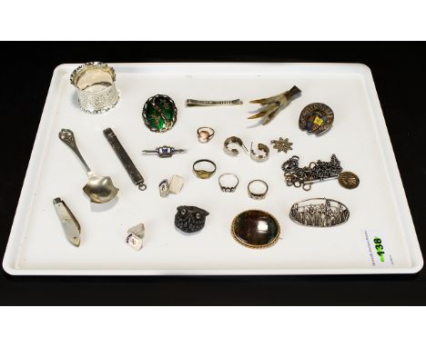 A Varied Collection Of Silver And Mixed Metal Items Twenty items in total to include several antique pieces. Includes enamel 