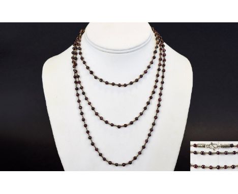 Antique Period - White Metal Attractive and Long Chain, Set with Garnets and Seed Beads Spacers, The Whole Being a Very Attra