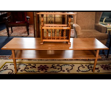 Large Contemporary Coffee Table, light wood rectangular table with stretcher, Height 17 inches, length 58 inches. Together wi